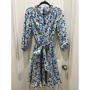 Shoshanna Blue & Ivory Print Pia Belted Knee Length Dress Sz 4